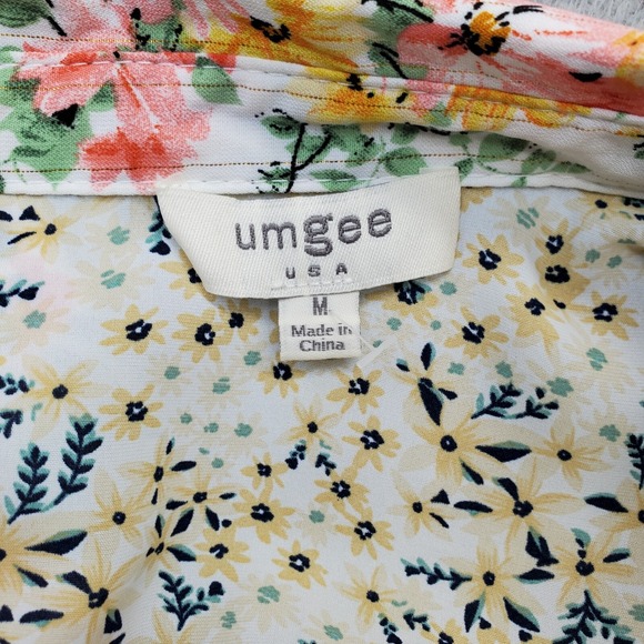 UMGEE Tiered Dress Women's M Multi Sun Floral Metallic Flutter Sleeve Collared - Picture 7 of 8